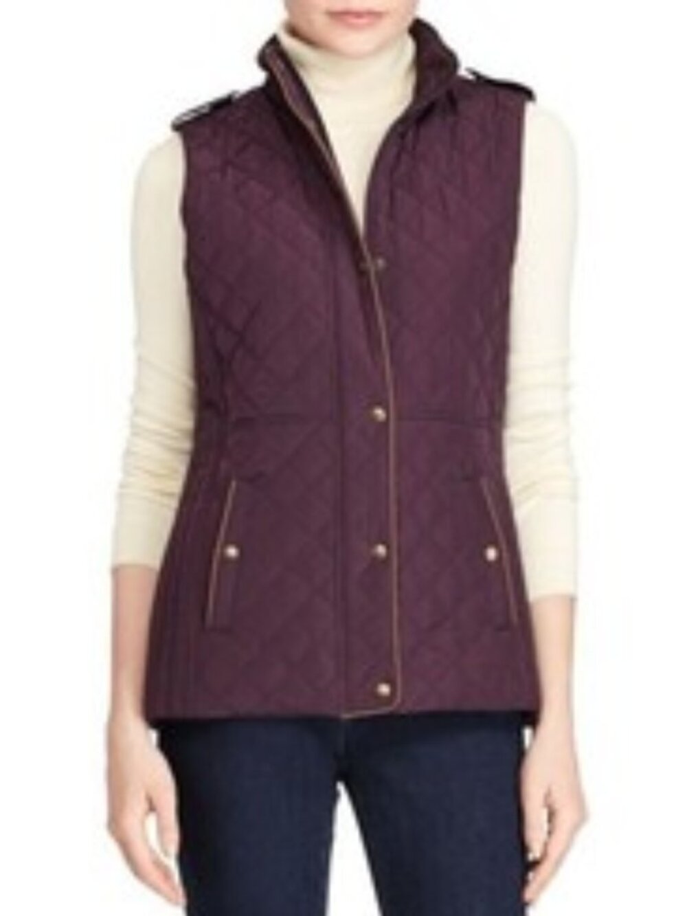 Lauren Ralph Lauren Women’s Purple Quilted Vest Size M Snap Button Zipper EUC
